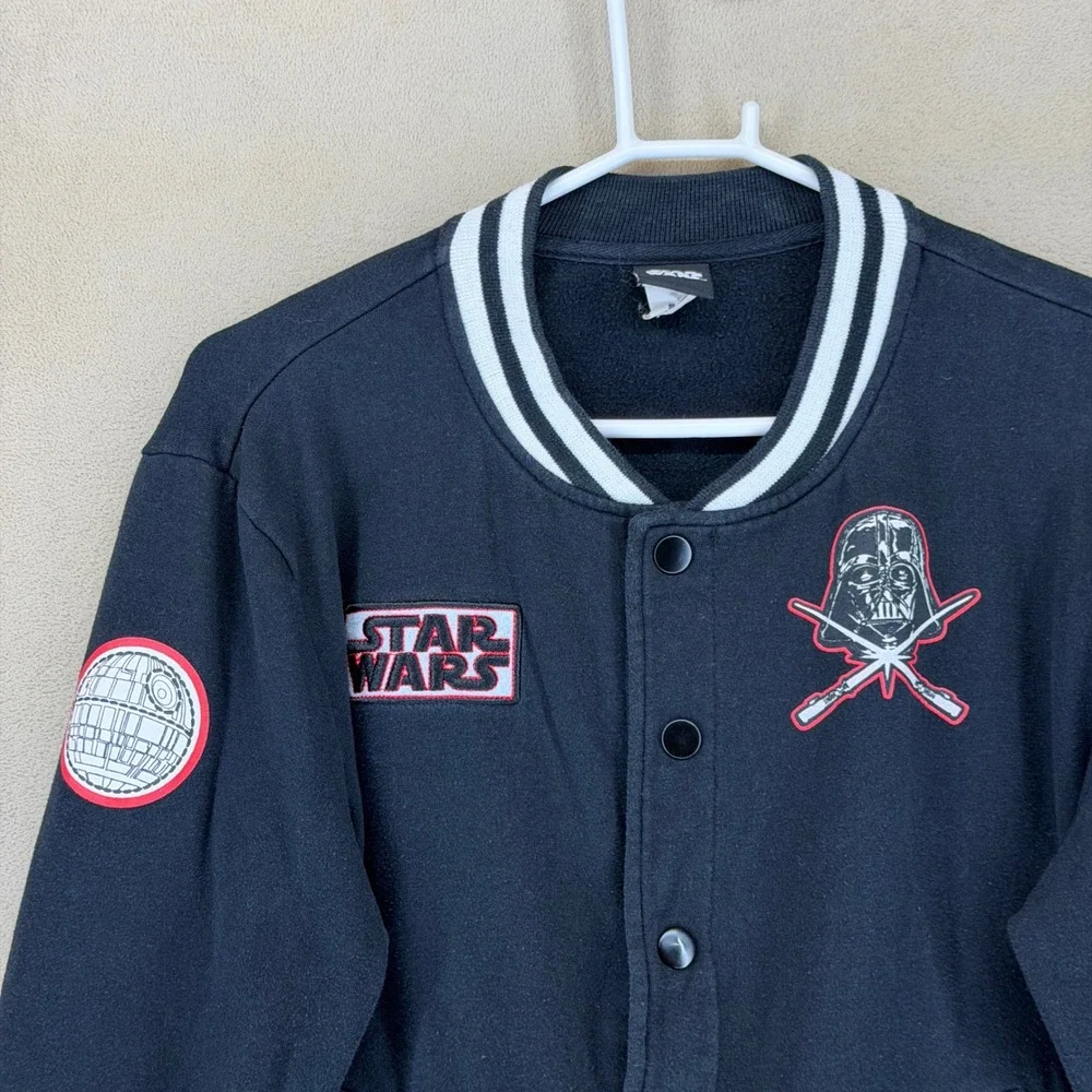 Star Wars Lucas Film Darth Vader Bomber Jacket Black Striped Collar Cuffs Size M